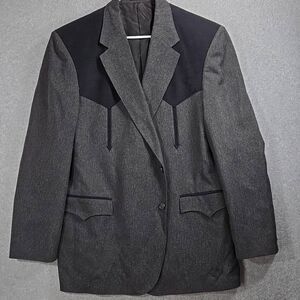 Vtg Circle S Western Jacket Blazer Mens 48 L Black Velvet Type Yoke Single Vent